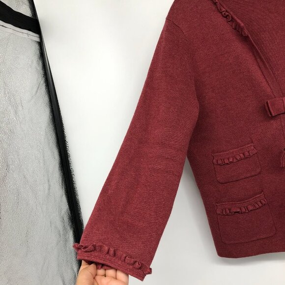 Sandra Angelozzi Berry Pink Coral Bow Blazer Cardigan size ~L - Picture 8 of 15